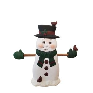 Decoration Figurine Snowman With Hat Hanging Bird 2 Different Faces Resine‎